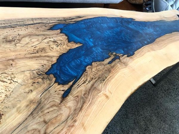 Live Edge Coffee Table With Deep Blue Sea Epoxy Resin