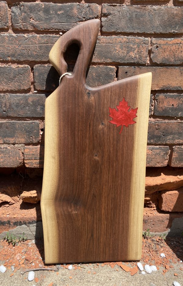 Black Walnut Live Edge Charcuterie Board With Epoxy Leaf