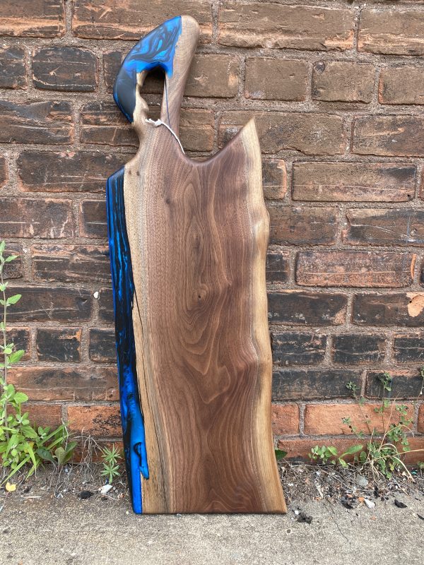 Black Walnut Live Edge Charcuterie Board With Blue Epoxy