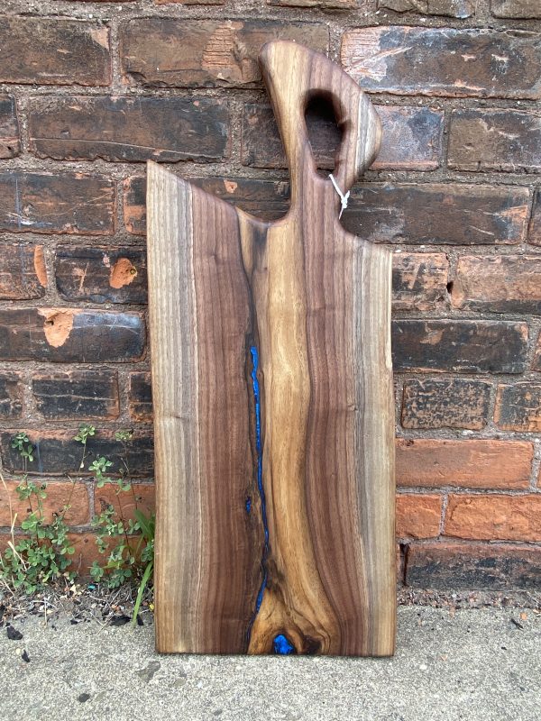 Black Walnut Live Edge Charcuterie Board With Blue Epoxy