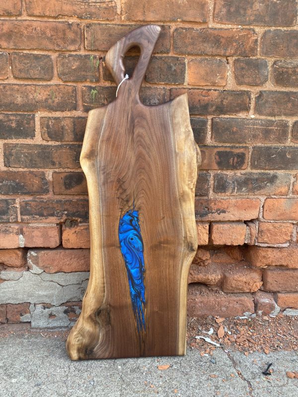 Black Walnut Charcuterie Board With Blue Epoxy