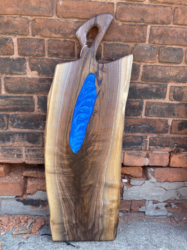 Black Walnut Charcuterie Board With Blue Epoxy