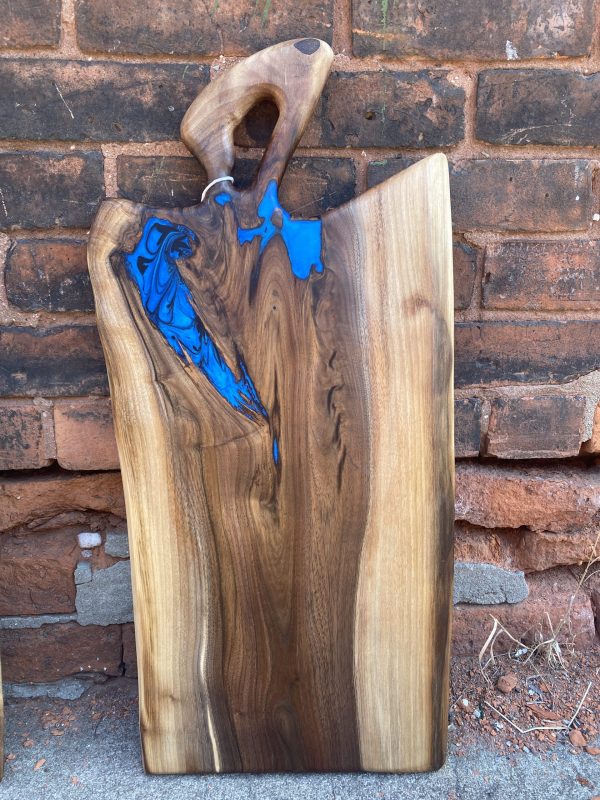 Black Walnut Charcuterie Board With Blue Epoxy