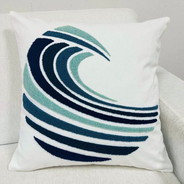 Embroidered Catch a Wave Pillow - Blue